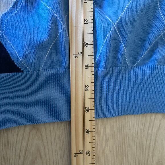 Greg Norman Golf Sweater Vest Men L Blue Quilted Diamond Pima Cotton Grandpa - Picture 7 of 7